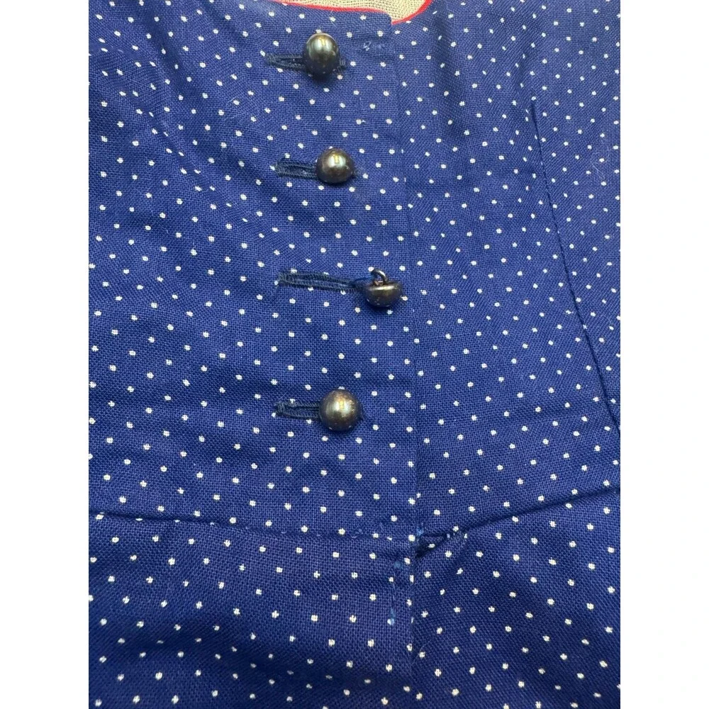 Vintage 1980s Zechner Dirndl Girls Dress Blue Polka Dot German Austrian 20